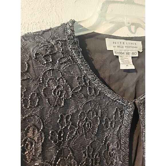 Vintage Niteline by Della Roufogali Rayon Jacket Black Beading Sequins Fringe M - Picture 2 of 7